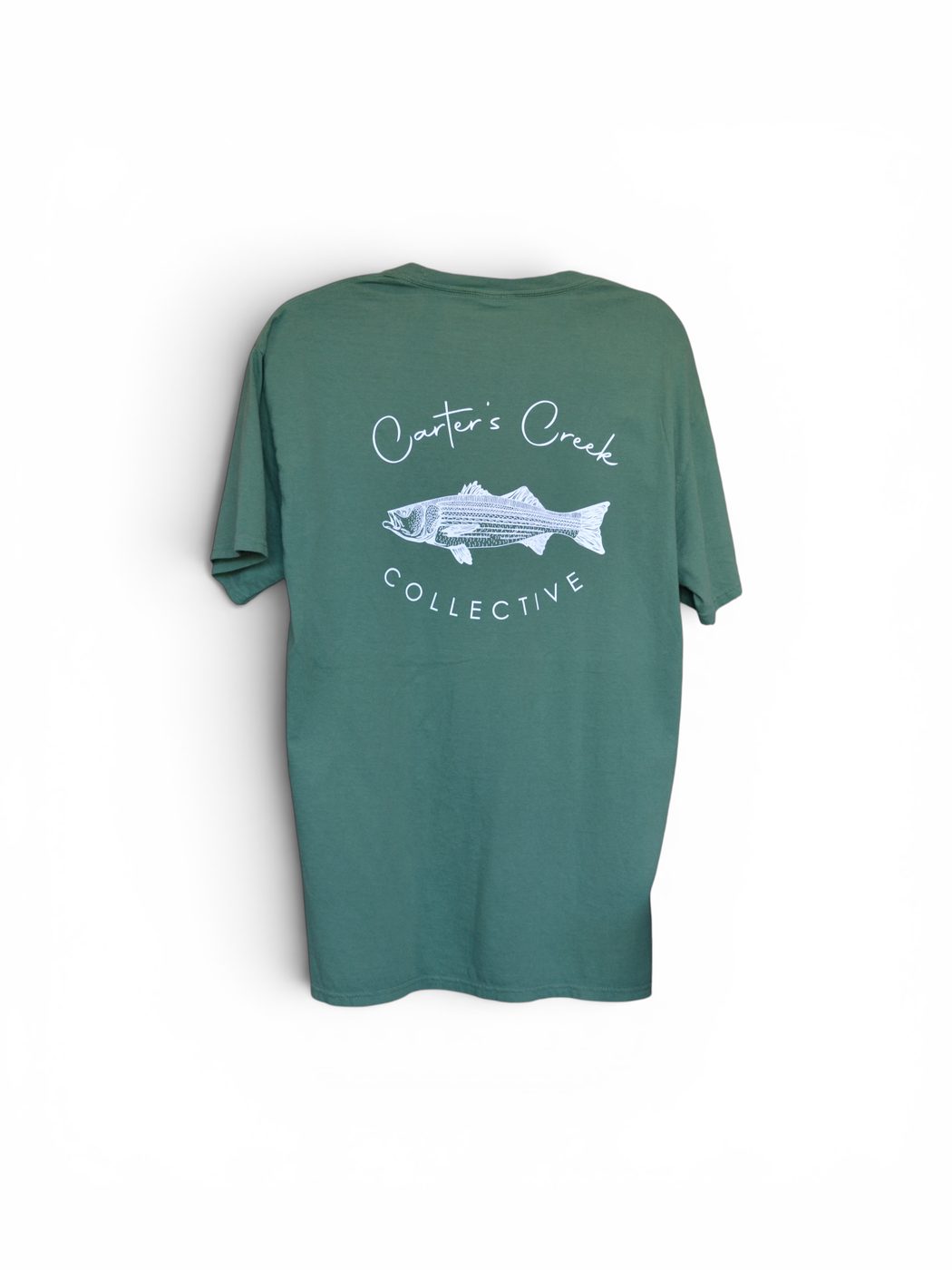 Rockfish tee in safari — hand-drawn rockfish graphic across the back